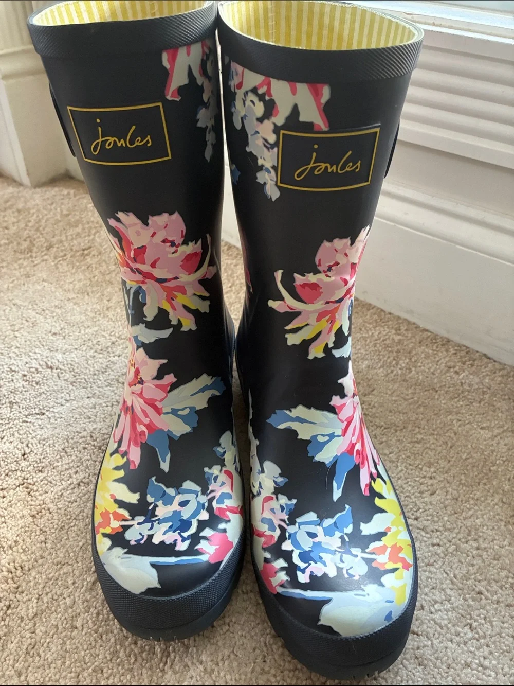 Joules Navy Floral Mid-Calf Rain Boots